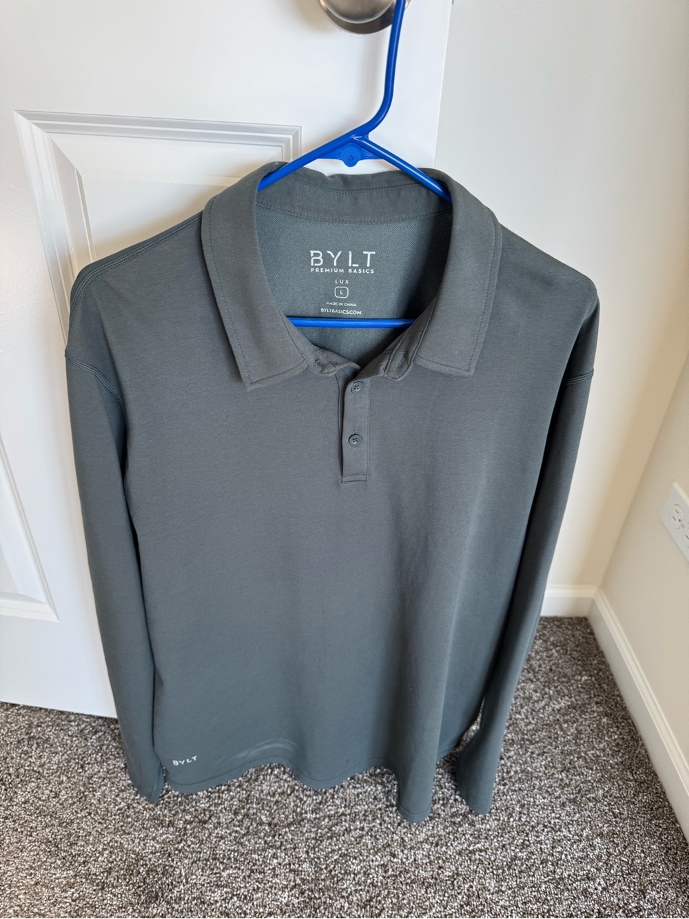 BYLT Basics Men’s Long Sleeve Polo Shirt in Charcoal